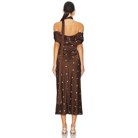 LPA Luisa Midi Dress Satin Polka Dot Retro Glam Formal Party Hoco Statement XXS - Picture 3 of 10